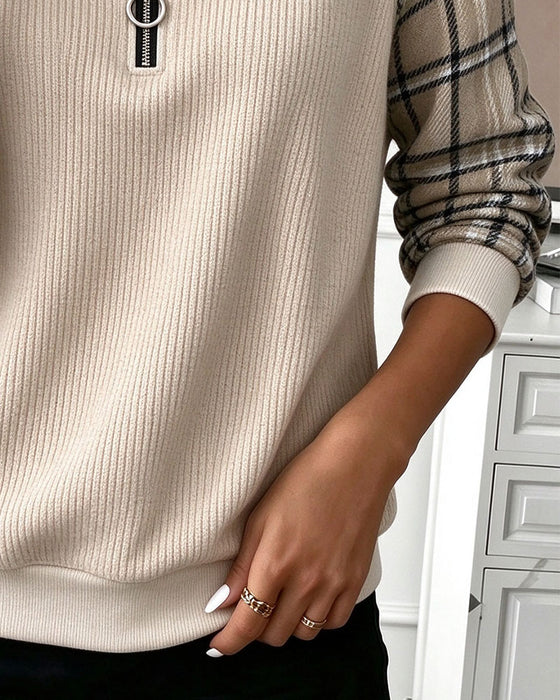Sweatshirt Ronde Hals Rits Geruit