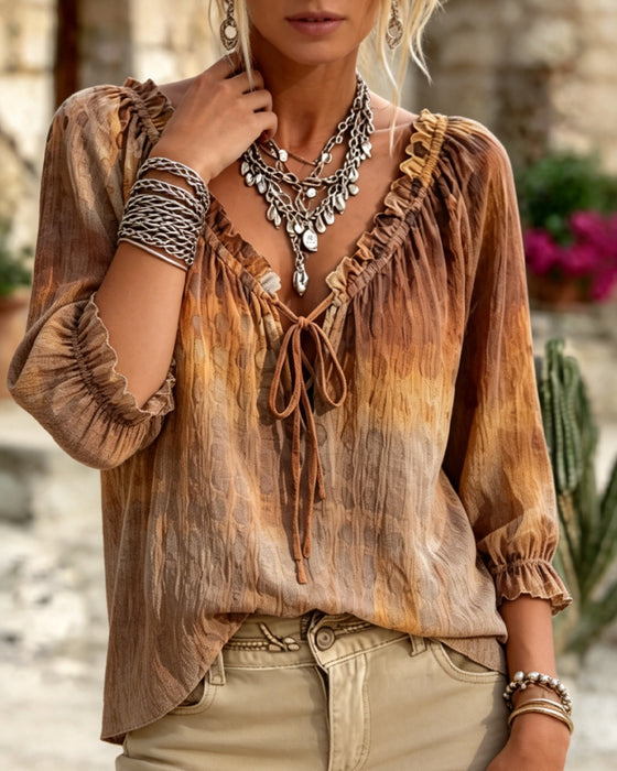 Blouse V-Hals Verloop Vetersluiting