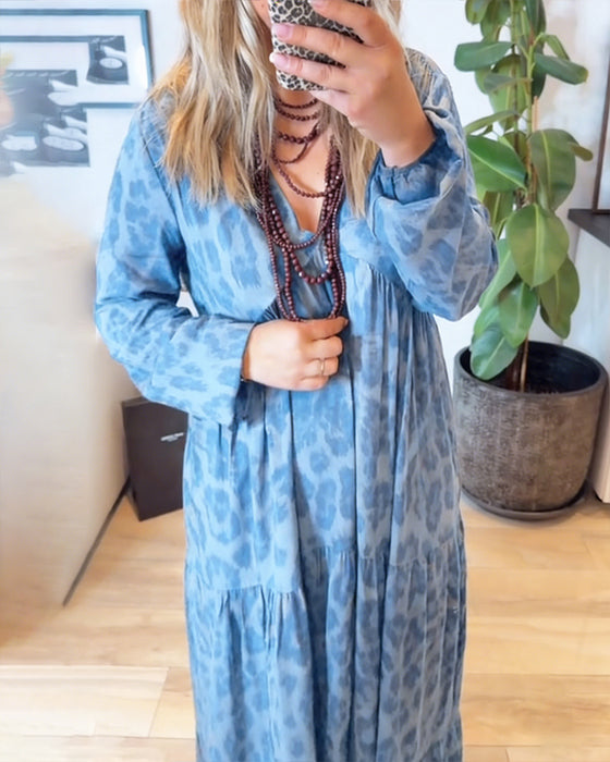 Jurk V-Hals Luipaardprint Fashion Maxi