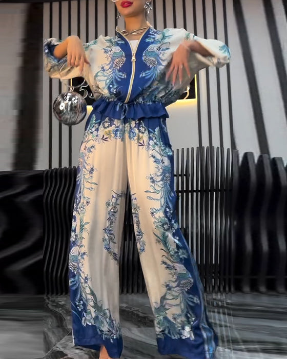 Wijd-Pijpen Pak Temperament Staande Kraag Rits