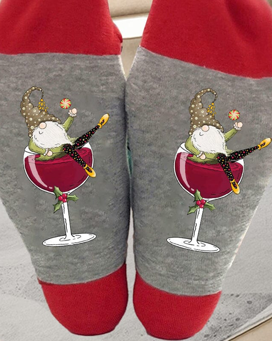 🧦Sokken Kerstkabouter Wijnglas Unisex Crew🧦