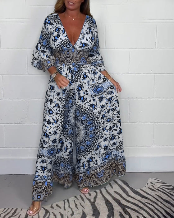 Jumpsuit met print en diepe V-hals