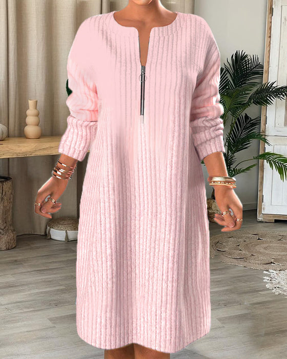 Effen kleur rits hals jurk