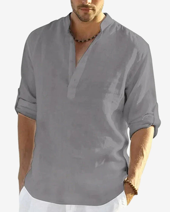 Herenoverhemd van katoen en linnen