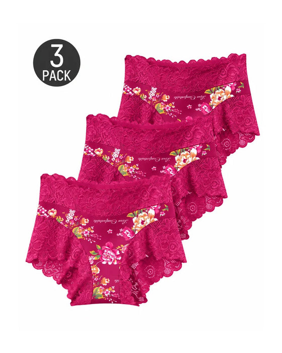 Slips 3-Pack Hoge Taille Bloemig Print Kant Rand