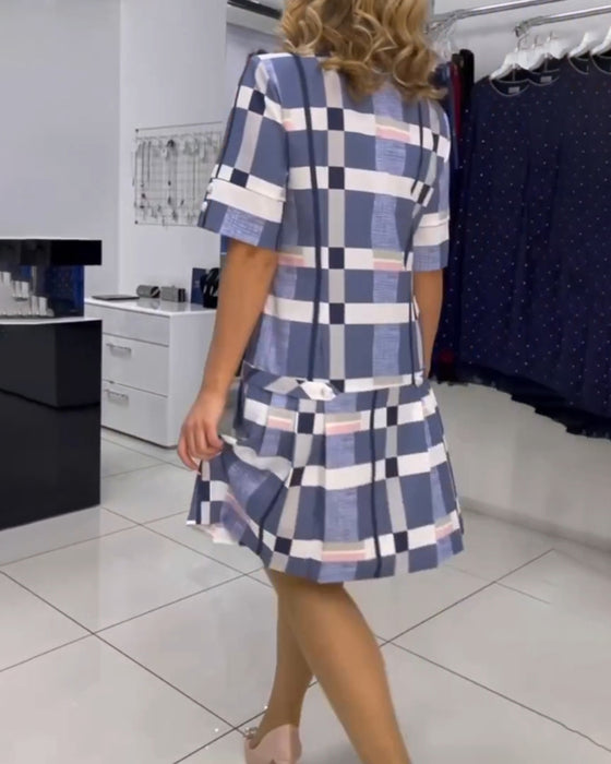 Jurk met ronde hals en plaid