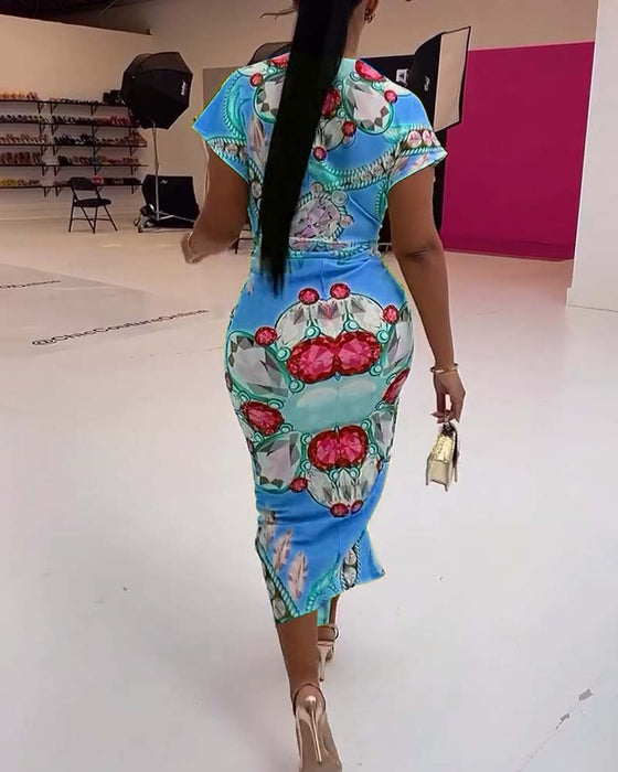 Jurk met diepe V-split en print