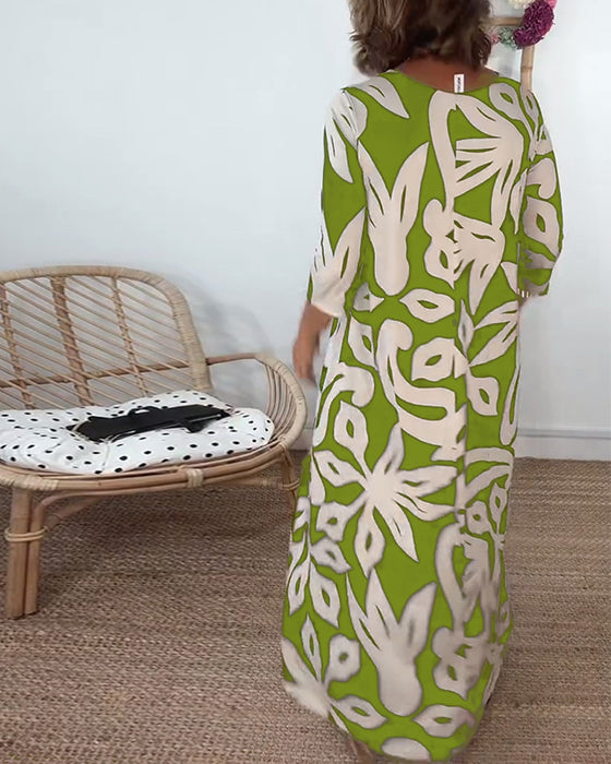 Jurk Met Ronde Hals En Lange Mouwen Met Print