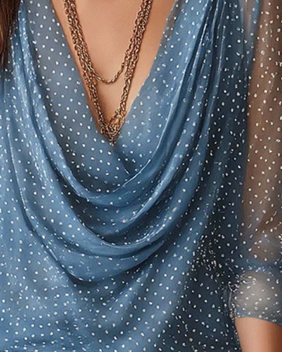 Blouse Slouchy Mock Hals Stipje Mesh