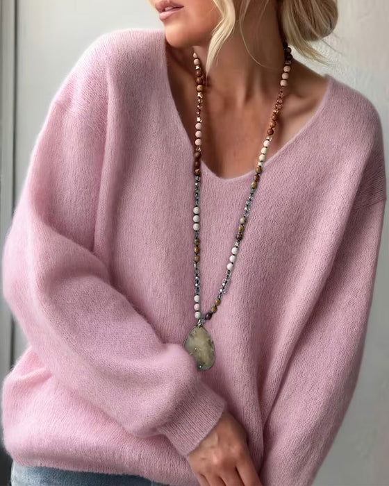 Pullover Effen Kleur V-Hals Raglanmouw