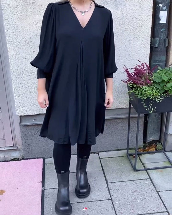 Jurk V-Hals Modieus Lantaarnmouw