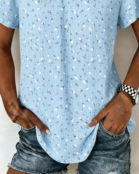 T-Shirt V-Hals Bloemen Korte Mouw