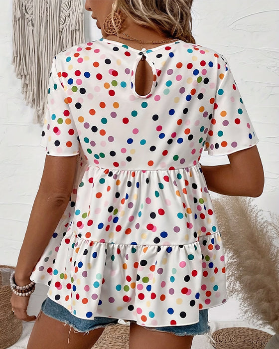 Blouse Kleurrijk Polka Dot Babydoll