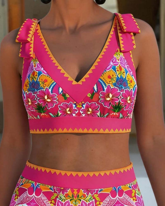 Bikini Etnisch Bloemen V-Hals