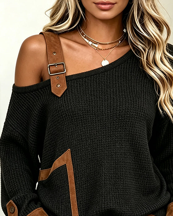 Blouse Off-Shoulder Asymmetrische Hals Spliced