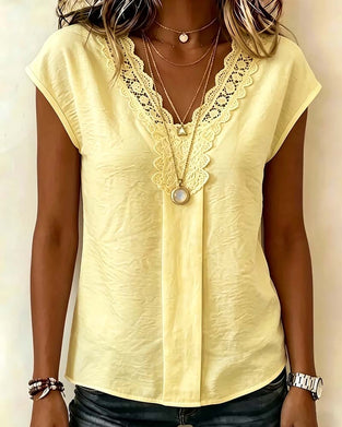 Blouse V-Hals Kant Patchwork Casual