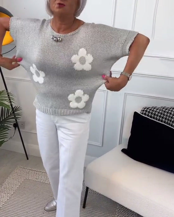 Smalle trui met ronde hals en bloemenprint