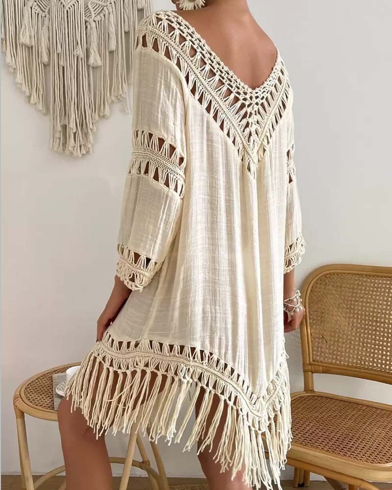Cover Up V-Hals Effen Kleur Geperforeerd