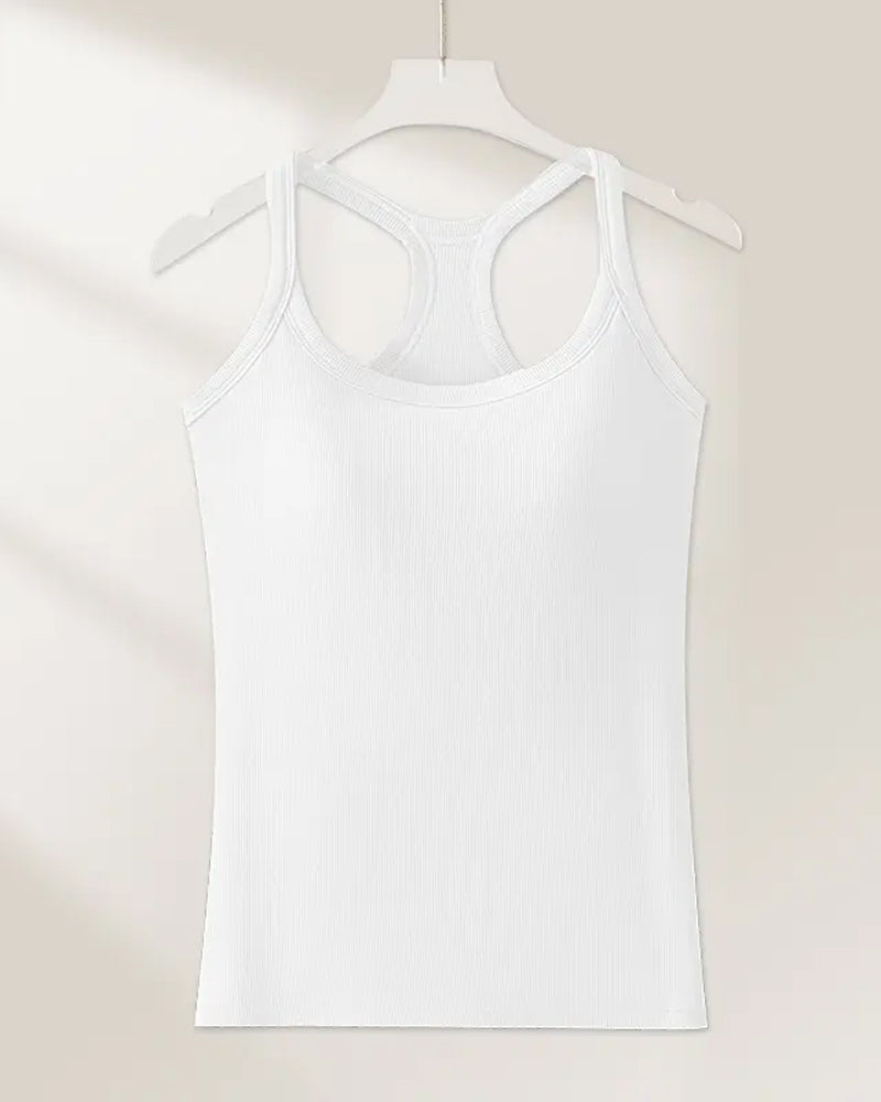 Tanktop Ingebouwde Bh Geribbeld Effen