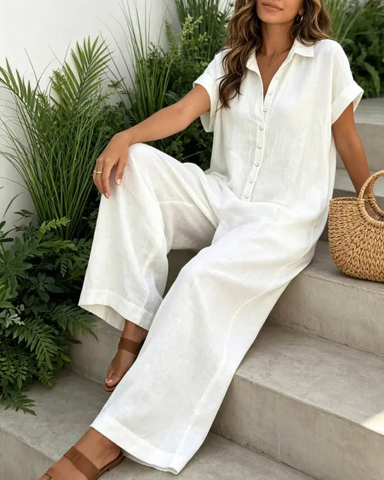 Casual Effen Kleur Jumpsuit Met Kraag