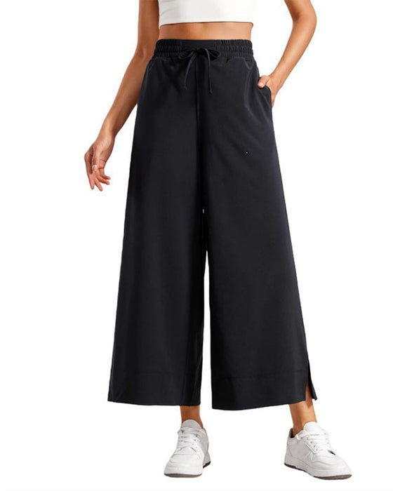 Broek Hoge Taille Wijde Pijp Met Zijsplit