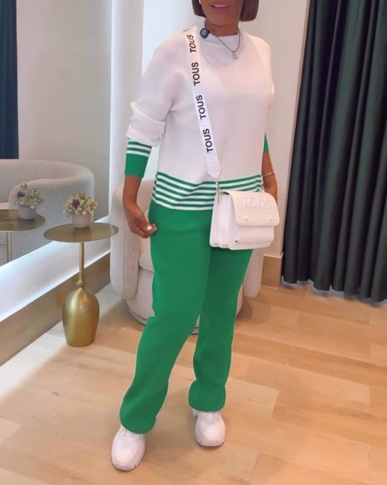Gestreepte Contrast Pullover Broek Set