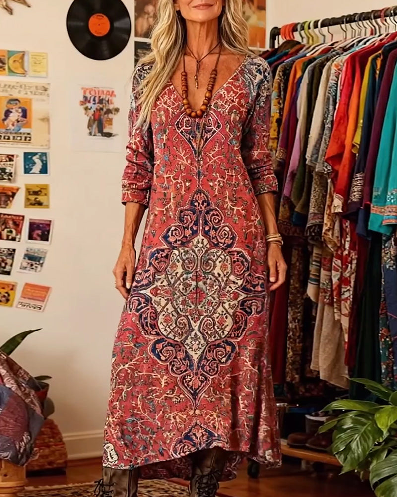 Casual jurk met v-hals in bohemian stijl