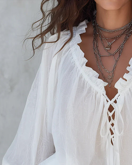 Blouse V-hals Vetersluiting
