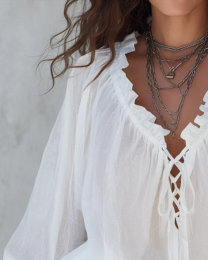 Blouse V-hals Vetersluiting