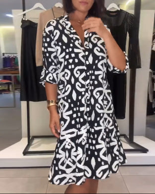 Jurk V-Hals Elegant Bedrukt