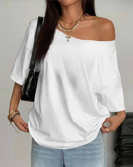 Asymmetrische Schouderloze T-Shirt