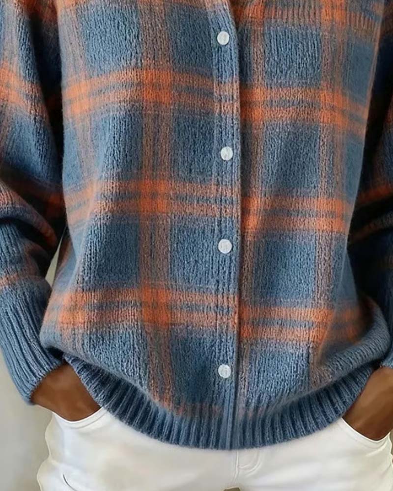 Cardigan Ruitpatroon Overhemdkraag Geknoopt