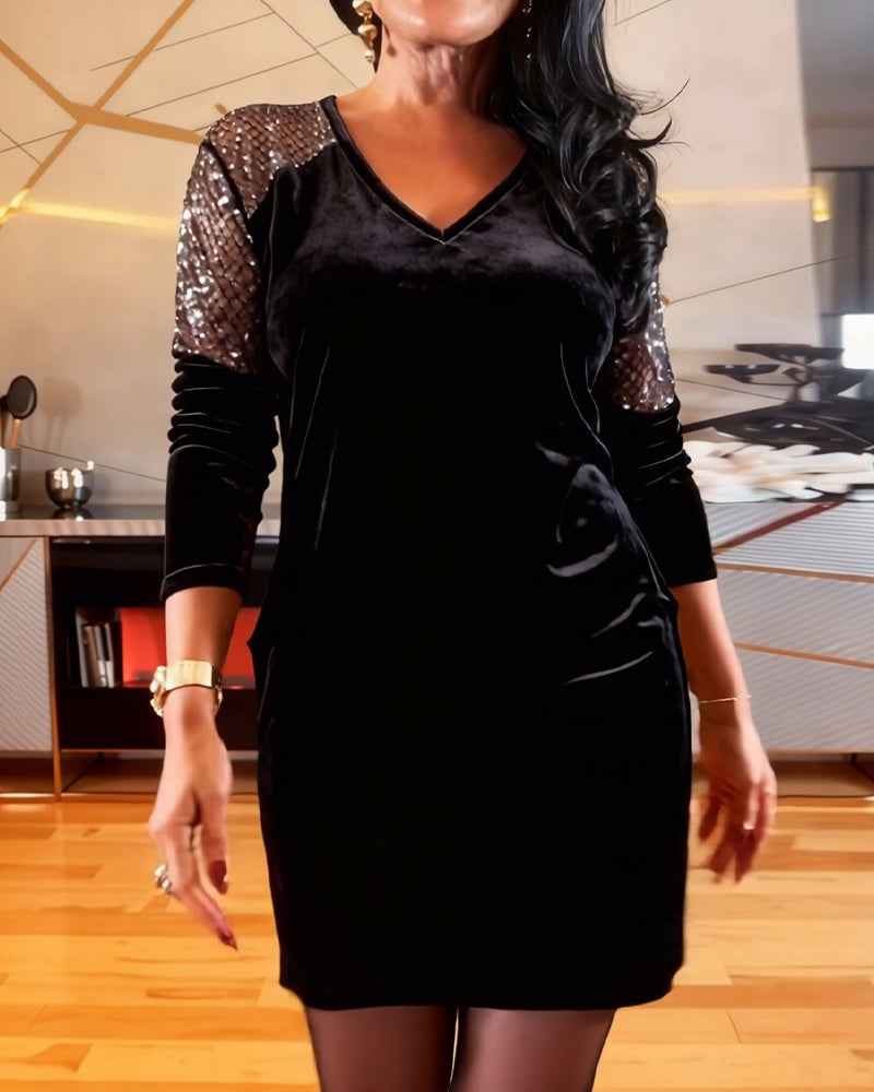 Jurk modieuze fluwelen patchwork lange mouwen