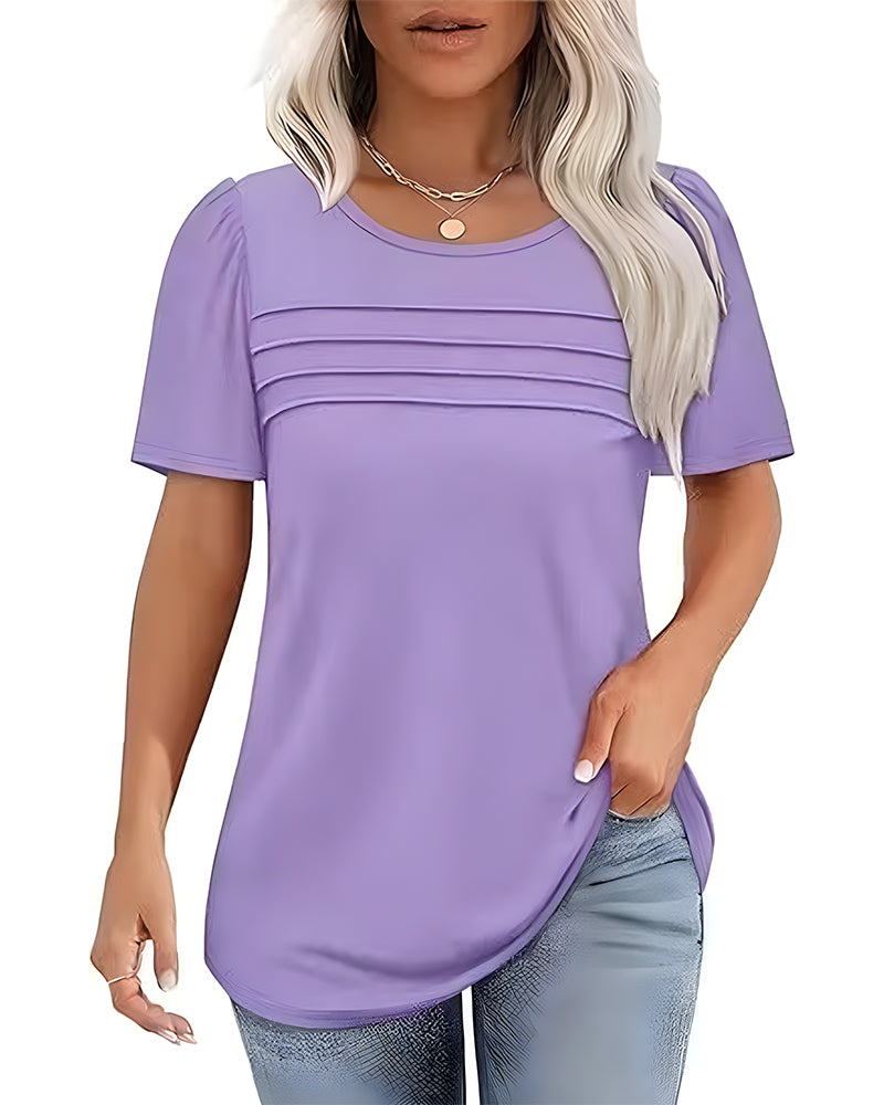 T-Shirt Geplisseerd Los Ronde Hals Korte Mouw