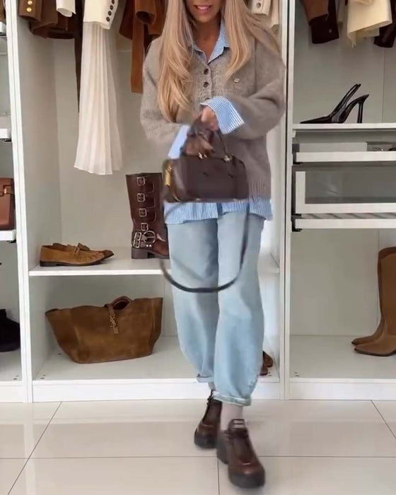 Langmouwige Pullover Met Button-Down Kraag