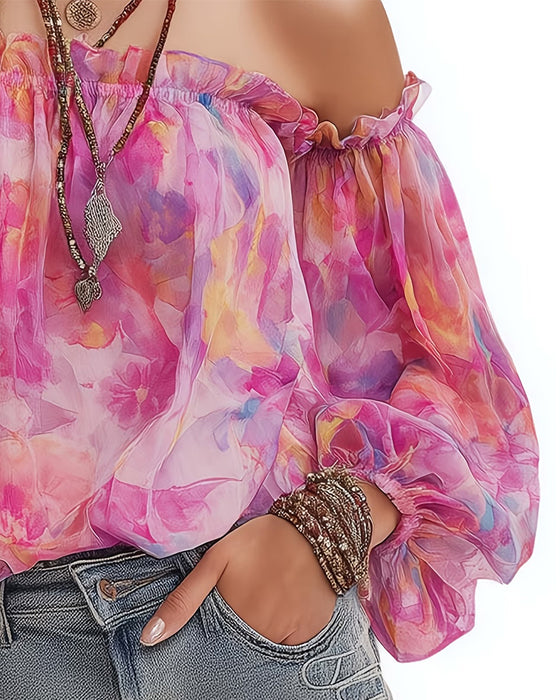 Blouse Off-Shoulder Ombre Casual
