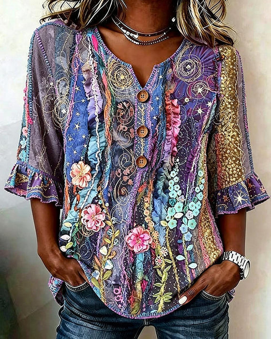 Blouse Retro Etnische Stijl