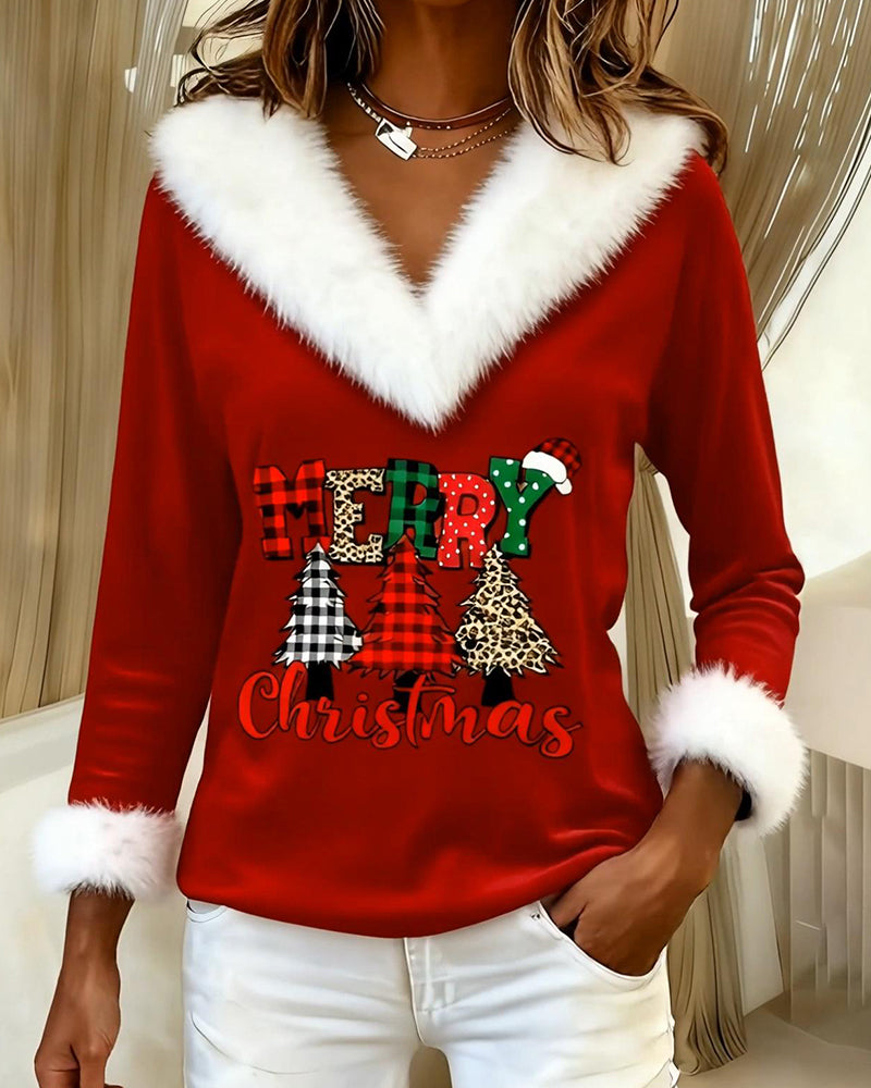 Top Met V-Hals En Kerstboompatroon