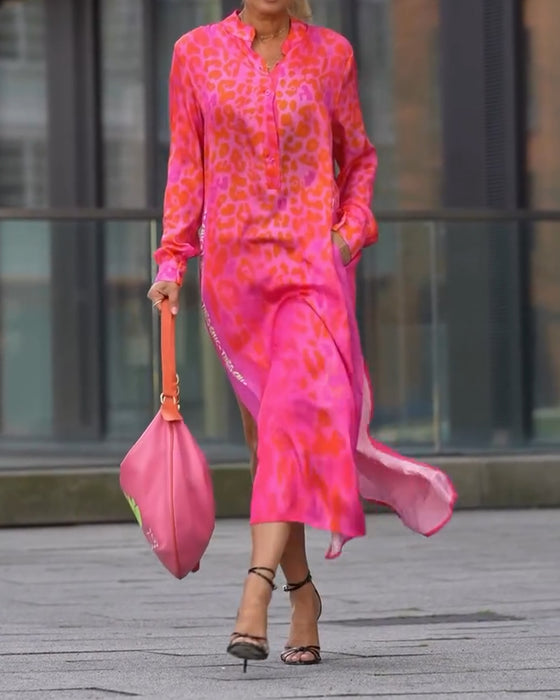 Jurk Lange Mouwen Leopardenprint Splits