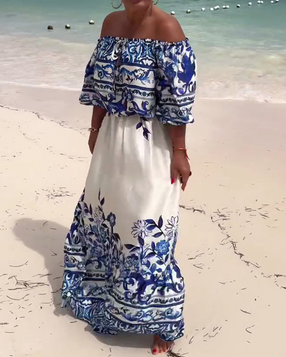 Jurk Off-Shoulder Gedrukt Resort