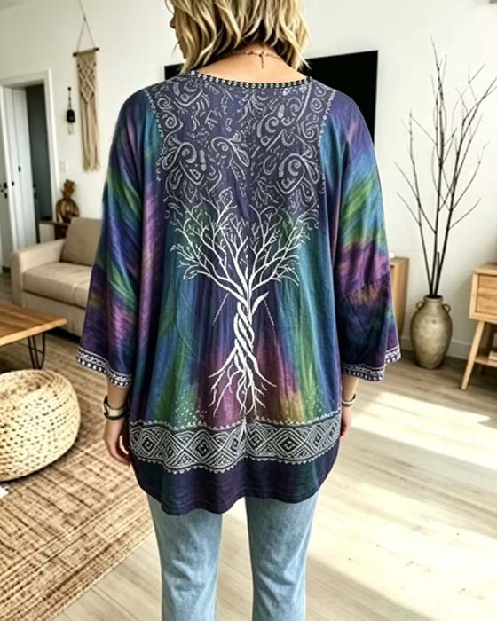 Blouse V-Hals Ombre Kleurblok