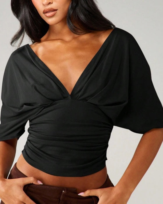 Top V-Hals Vleermuis Mouw Taille Stropdas