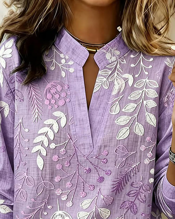 Blouse Met Bloemenprint En Opstaande Kraag