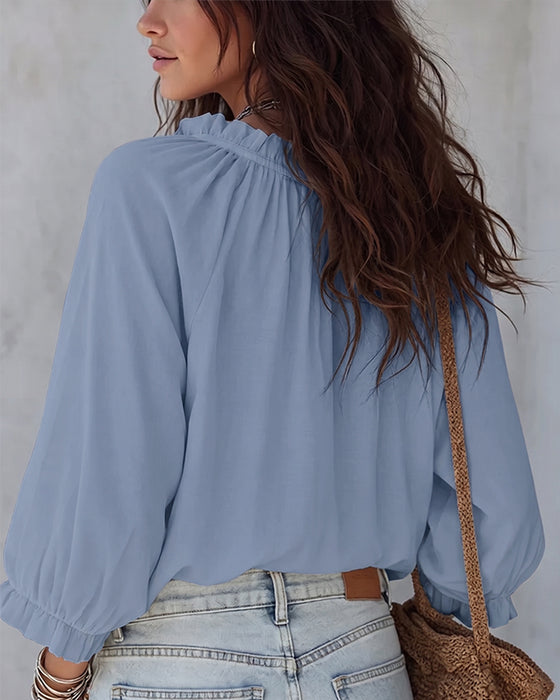 Blouse V-hals Vetersluiting