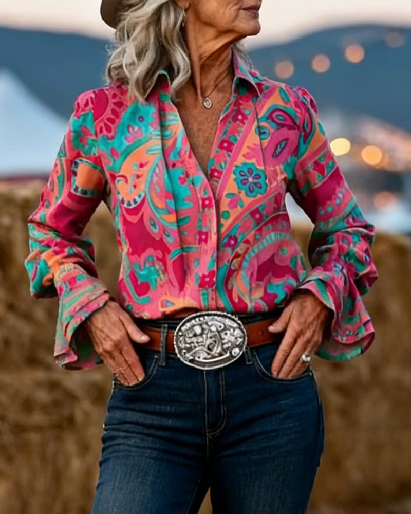 Shirt Stijlvol Gedrukt Revers Slim Fit