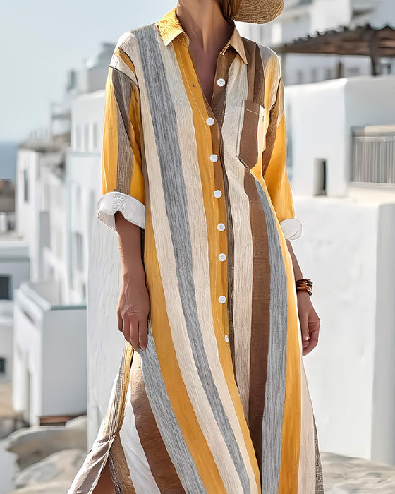 Jurk Casual Gestreept Kraag Midi