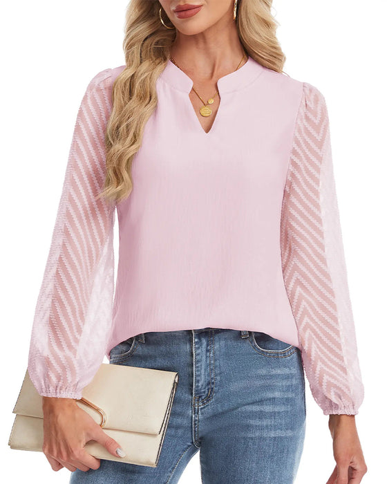 Blouse Opstaande Kraag Lange Mouw Gestructureerd Mesh