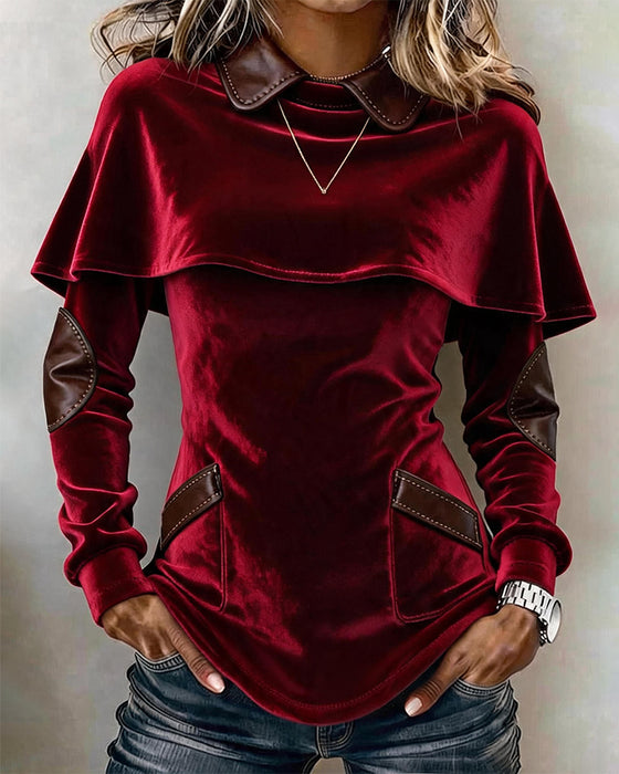 Blouse Reverse Cape Stijl Slim Fit Lange Mouw
