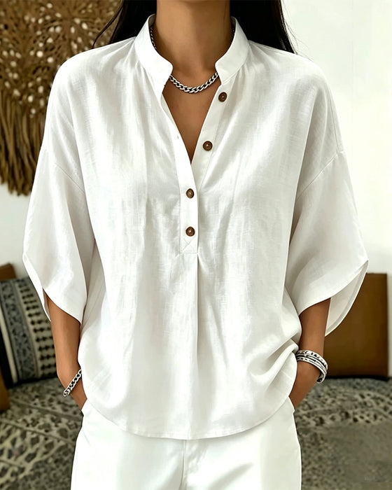 Blouse V-Hals Wijd Uitlopende Mouwen