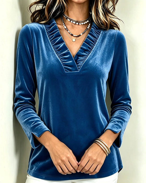 Blouse V-Hals Ruffle Gerimpeld Split